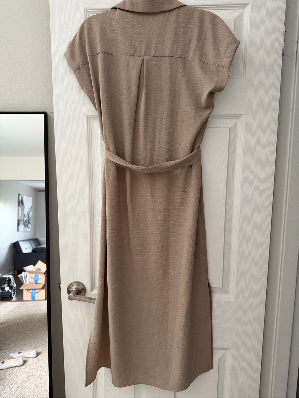 DKNY Taupe Button-Front Midi Shirt Dress - Picture 5 of 10